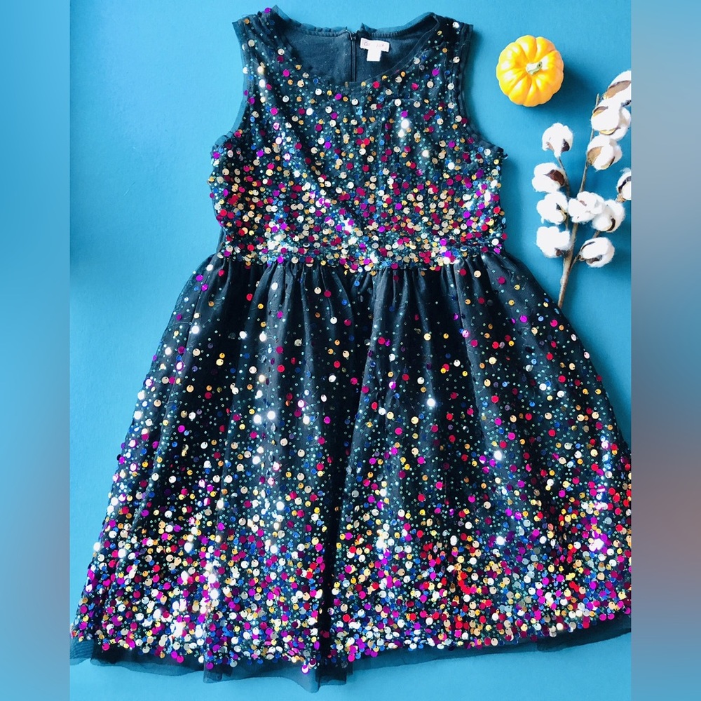 Cat & Jack 4t sequin and tulle black dress sleeveless